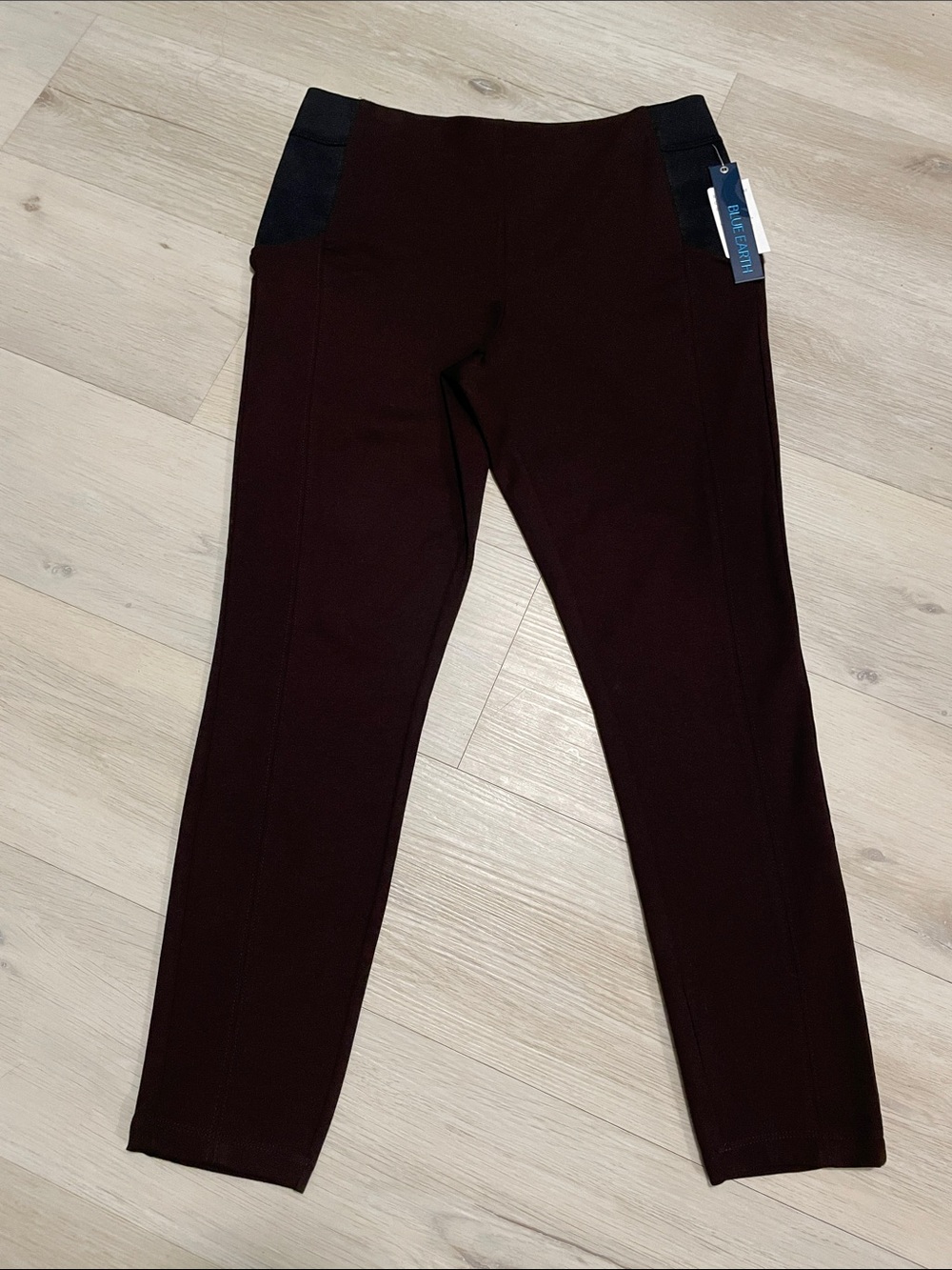 Women's Skinny Pull-On Pants in Dark Brown with Black Waistband Panels